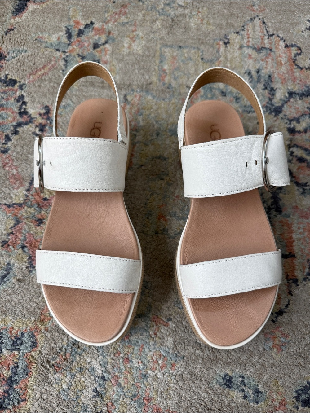 UGG White Leather Double-Strap Slingback Sandals